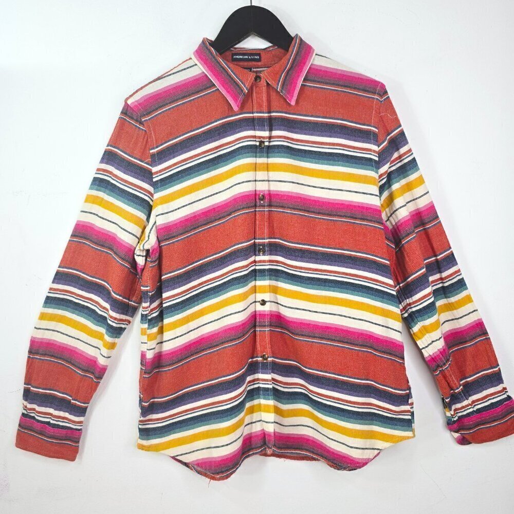 American Living Colorful Red Striped Mexican Latin Color Long Sleeve Shirt